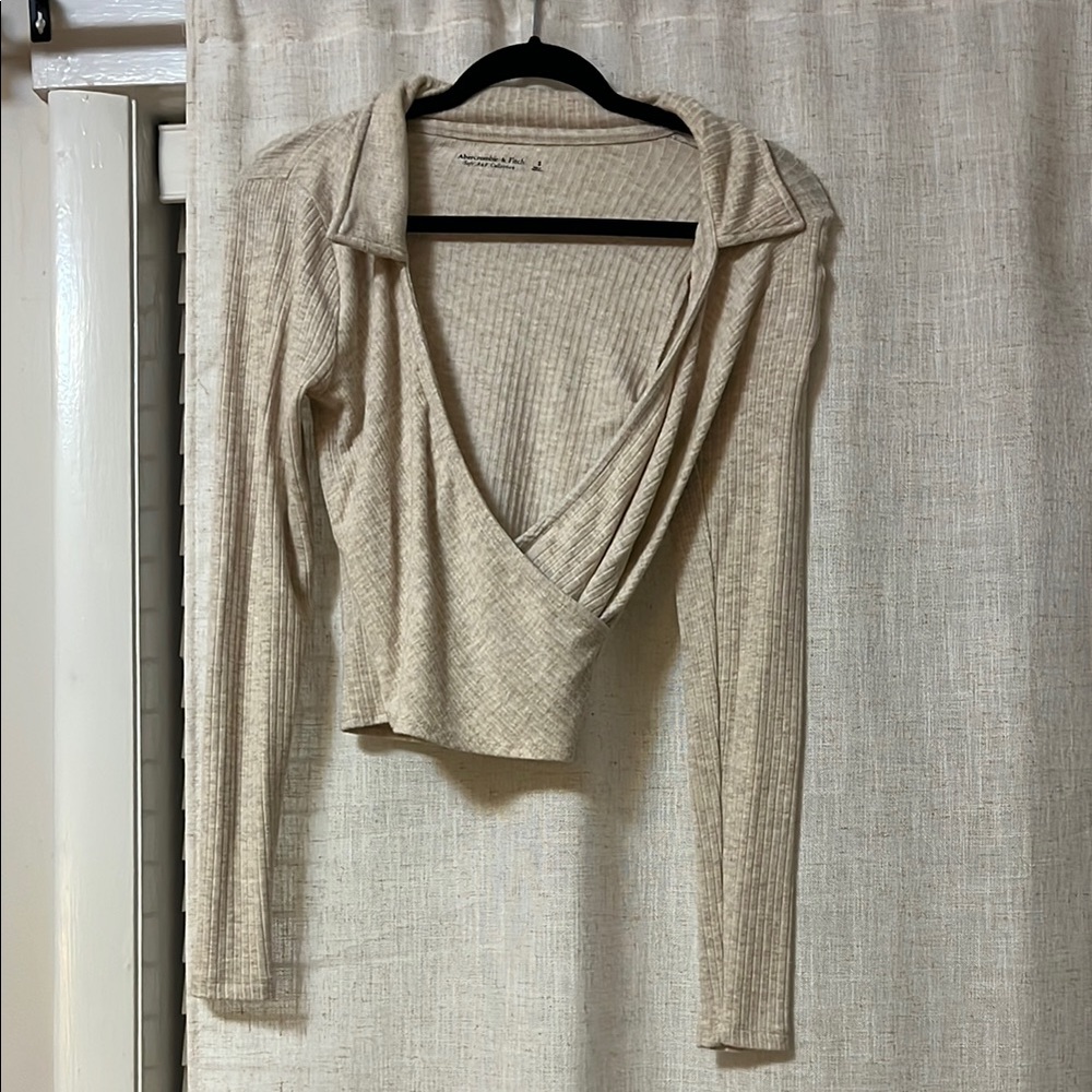 Abercrombie & Fitch Cream Wrap Blouse with Notched Collar